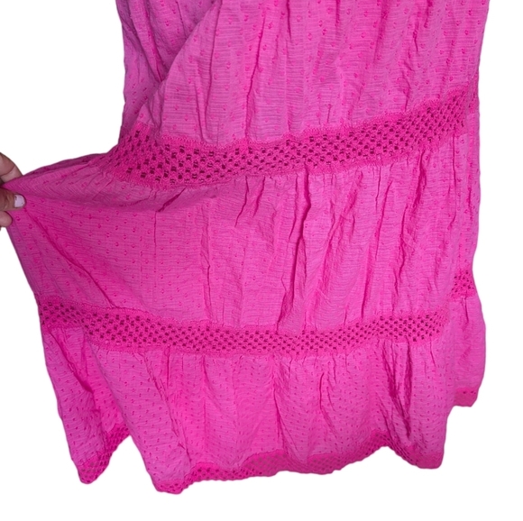Vtg Y2K Coquette Bubblegum Pink Tiered Textured Cutout Maxi Skirt Size Large - Picture 2 of 9